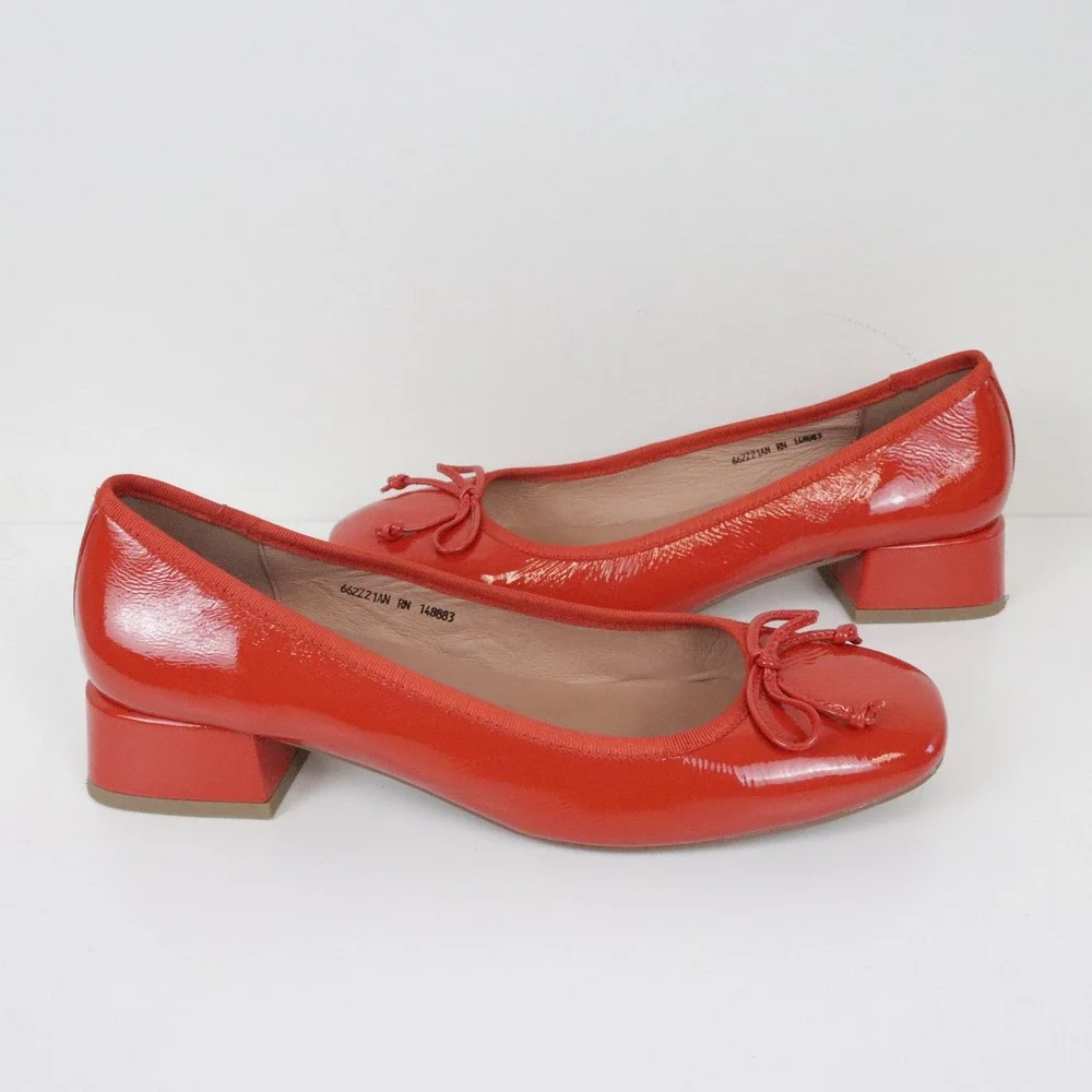 Anthropologie Bibi Lou Heeled Ballet Pumps 40 9 Red Patent Leather Square Toe